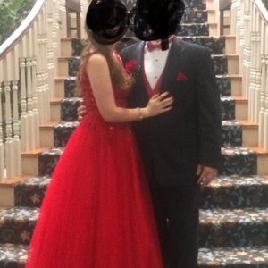 Madison James Red sequin/tulle prom dress